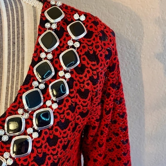Tunic Top Large La Vanya Embroidered Lace Red Black Beaded Embellishments Classy - Picture 5 of 16